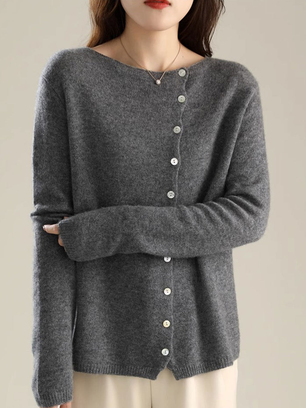 Classic Buttons Down Crew Neck Knitted Cardigan