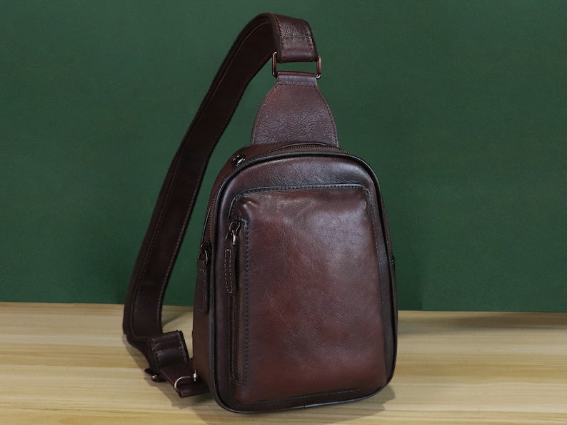 Brown Multifunction Sling Bag Crossbody Purse