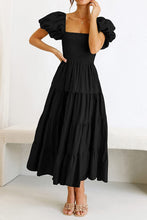 Load image into Gallery viewer, Simple Puff Short Sleeves Tiered Smocked Midi Dress
