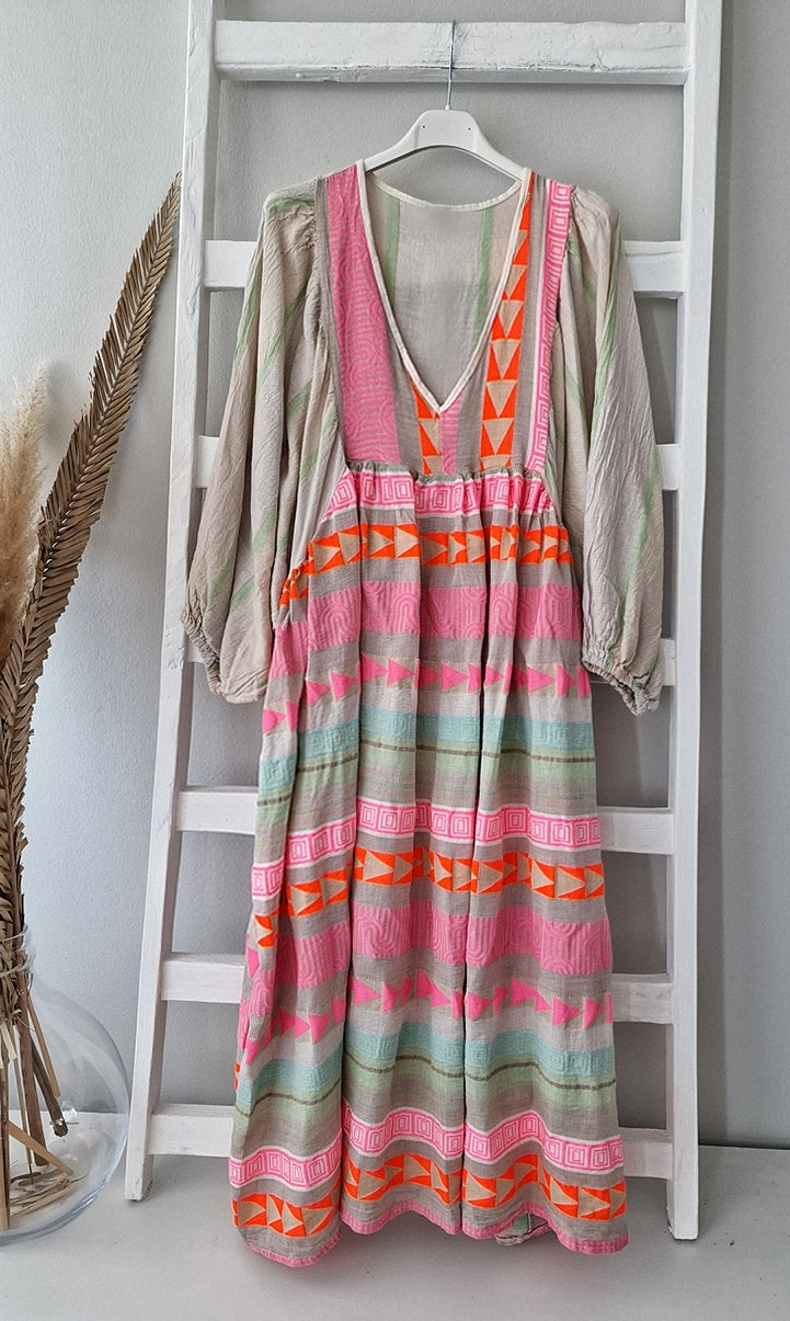 Pink Striped Print Midi Dress