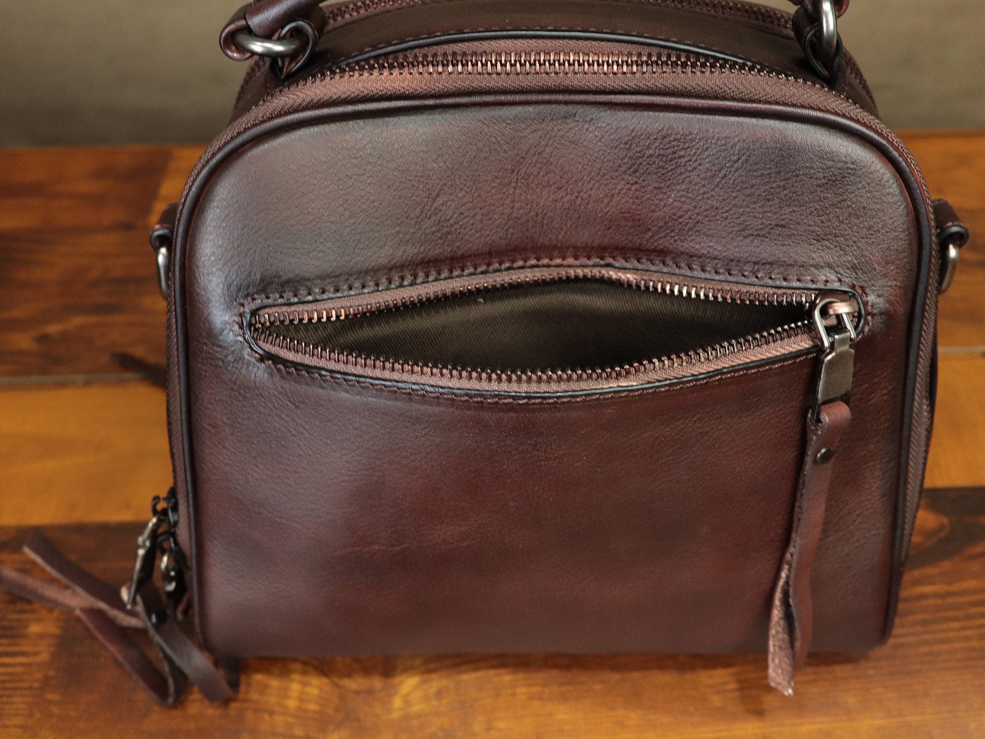 Hand Painted Dog Leather Shoulder Bag Handbag Crossbody Bag