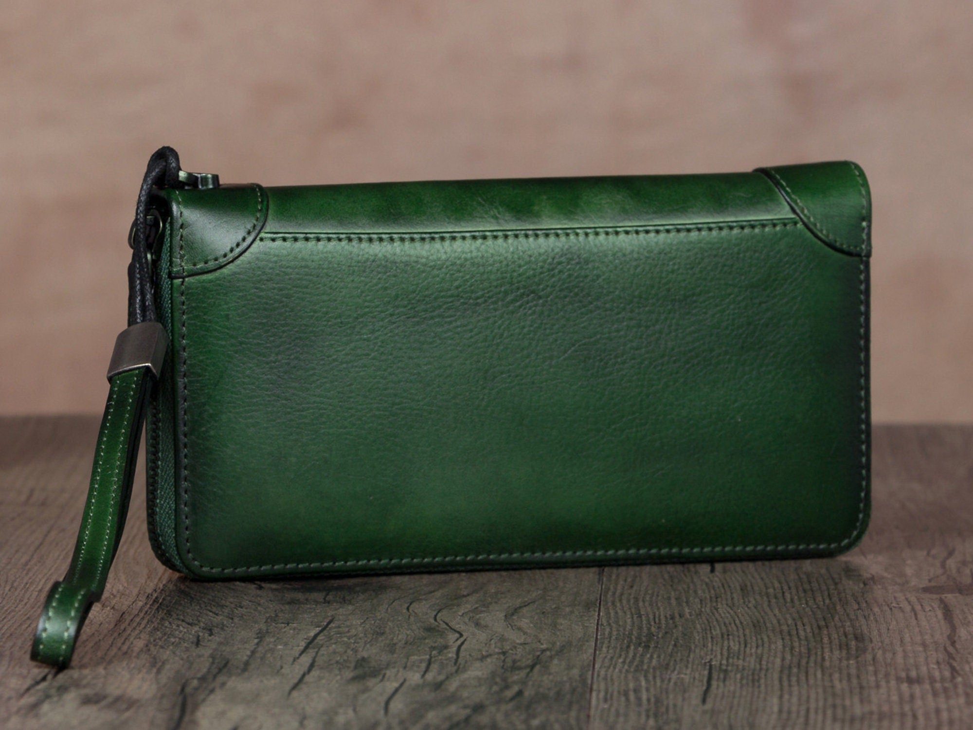 Leather Zipper Women Wallet Long Purse Handmade Clutch