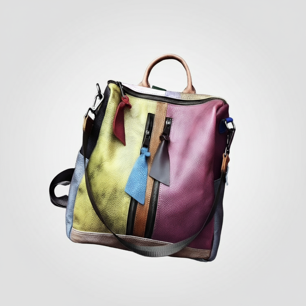 Retro Color Block Handbag Genuine Leather Backpack for Women