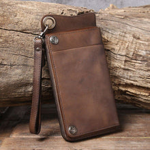 Load image into Gallery viewer, Handmade Leather Long Wallet with Chain Trifold Purse Anniversary Gift For Women Large Capcity Multi Cards Money Clips
