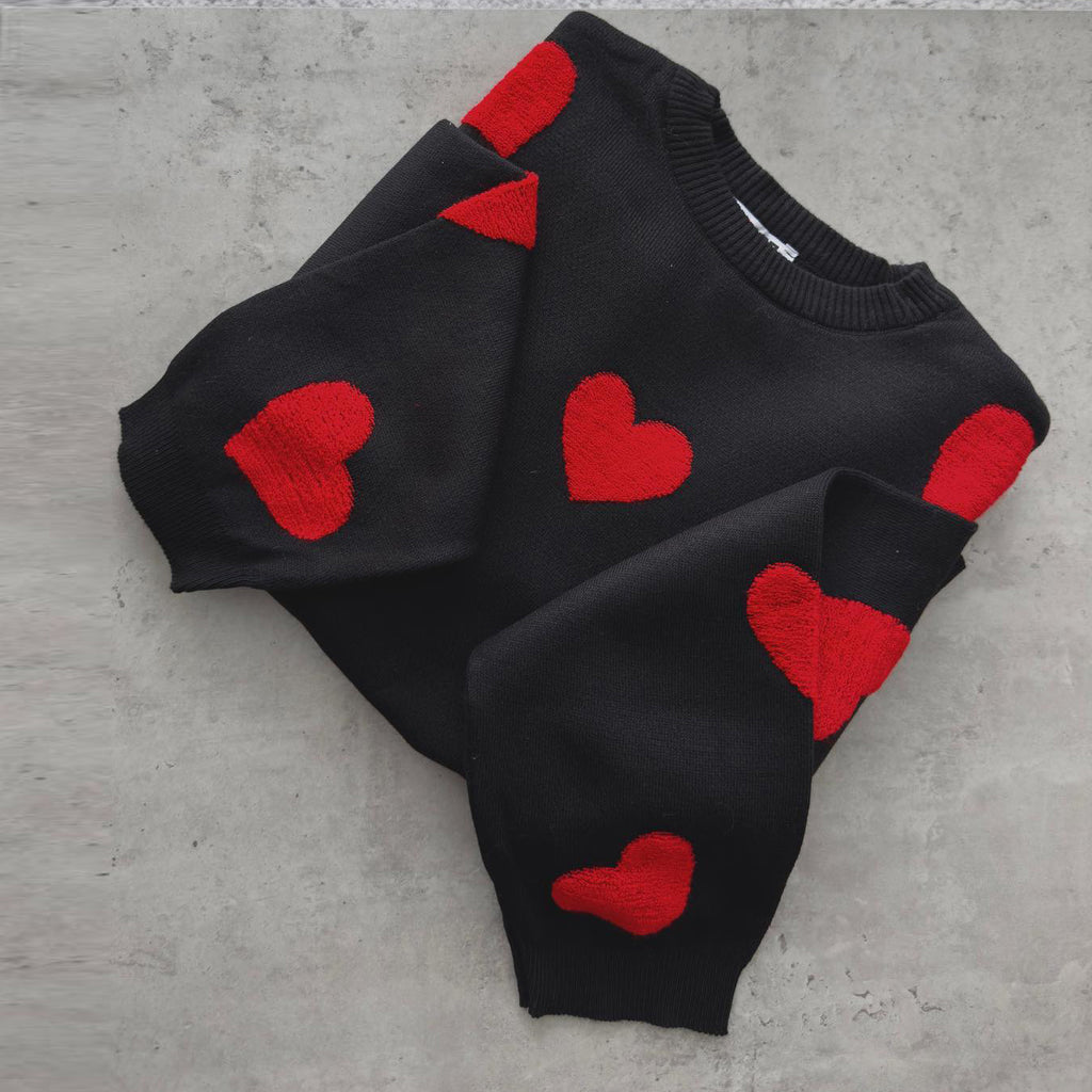 Cute Hearts Pullover Sweater Soft Cozy Loose Casual Warm Sweater