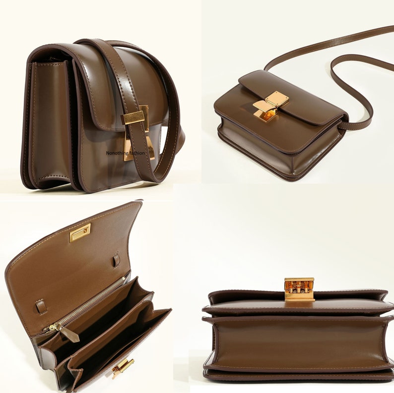 Genuine Leather Minimal Box Crossbody Bag Women Handbag