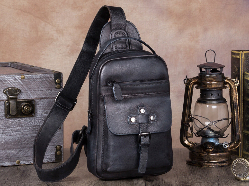 Leather Sling Bag Crossbody Purse Chest Backpack