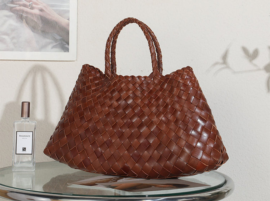 Retro Handmade Woven Leather Handbag Tote Purse