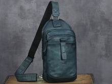 Load image into Gallery viewer, Leather Sling Bag Handmade Crossbody Chest Backpack
