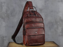 Load image into Gallery viewer, Brown Retro Leather Sling Bag Crossbody Shoulder Backpack
