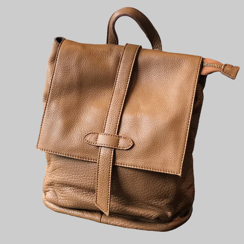 Soft Lightweight Daily Purse Flap Leather Rucksack Backpack