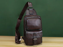 Load image into Gallery viewer, Leather Sling Bag Crossbody Chest Daypack Shoulder Backpack
