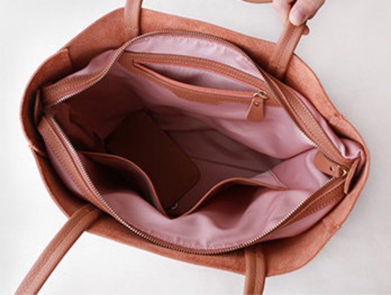 Coral Pink Handcrafted Leather Tote Bag