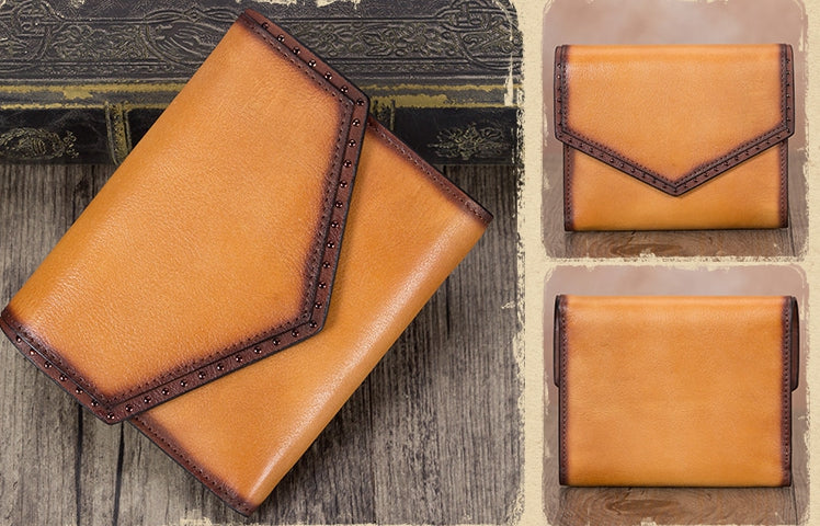 Leather Trifold Wallet with Coin Pocket and Card Holder for Women