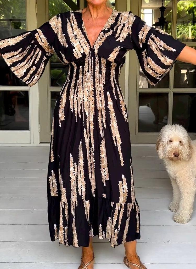 Boho Bell Sleeve Print Maxi Dress