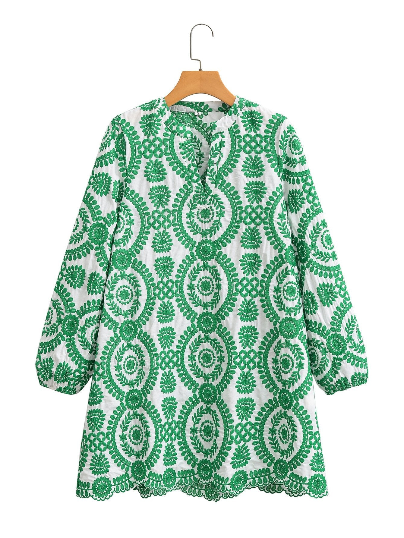 Long Sleeve Embroidered Hollow Out Mini Dress