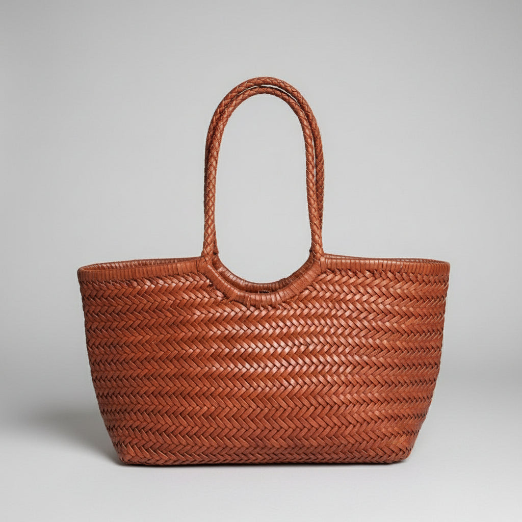 Handmade Woven Leather Basket Bag Handbag Tote Purse