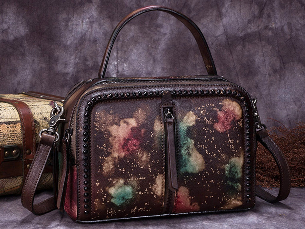 Vintage Handmade Leather Handbag Crossbody Purse Shoulder Bag