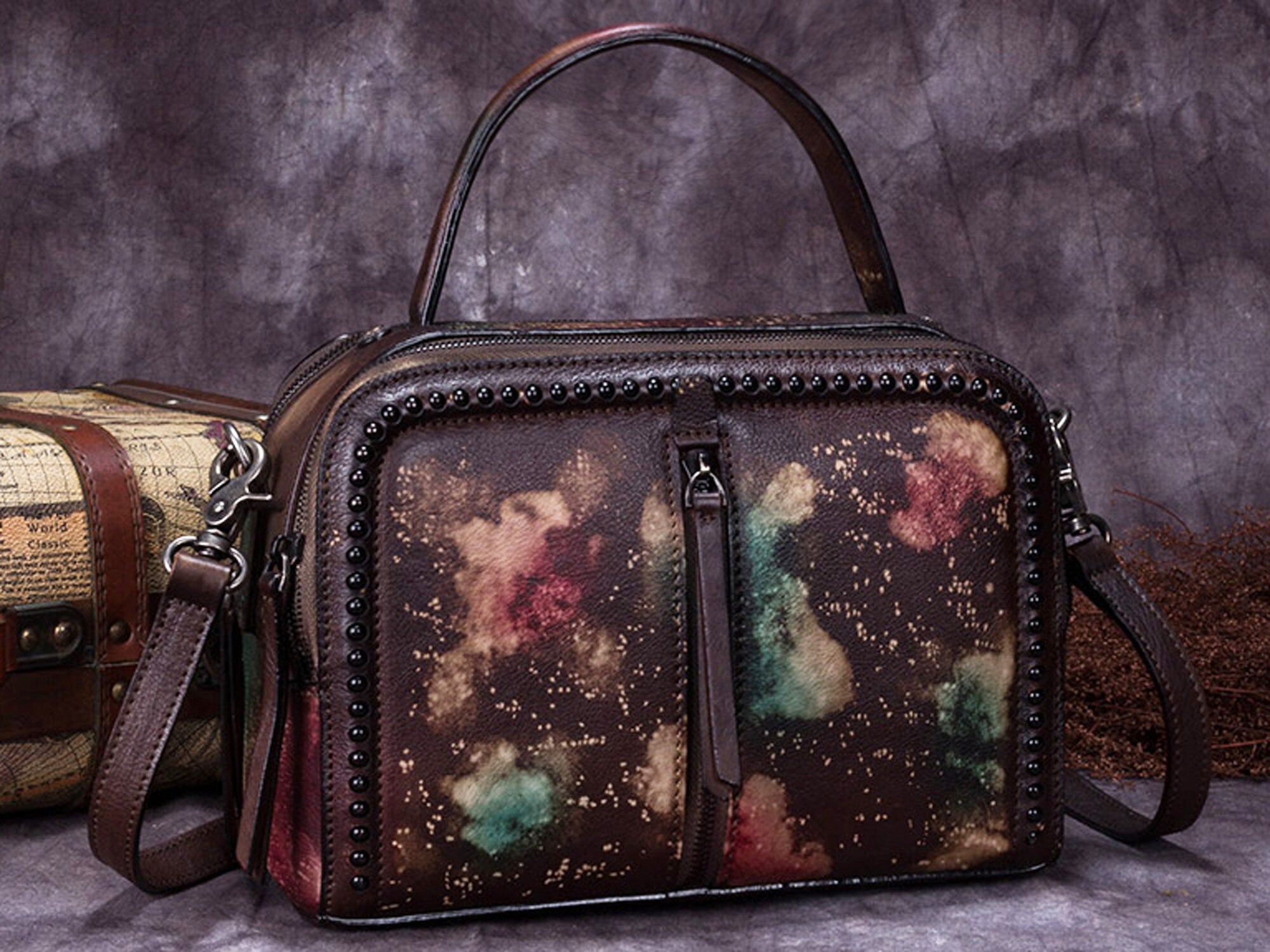 Vintage Handmade Leather Handbag Crossbody Purse Shoulder Bag