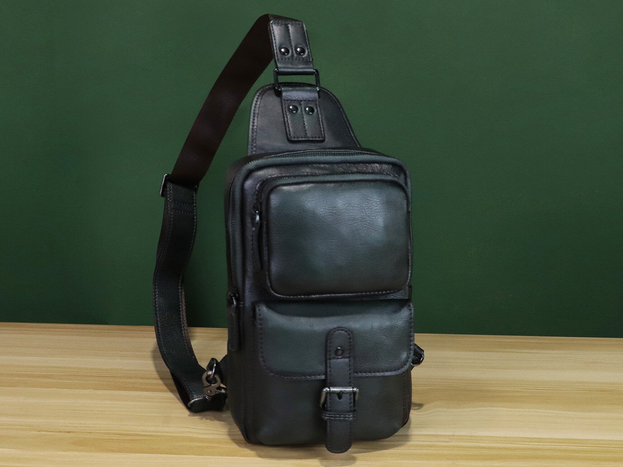Leather Sling Bag Crossbody Chest Daypack Shoulder Backpack