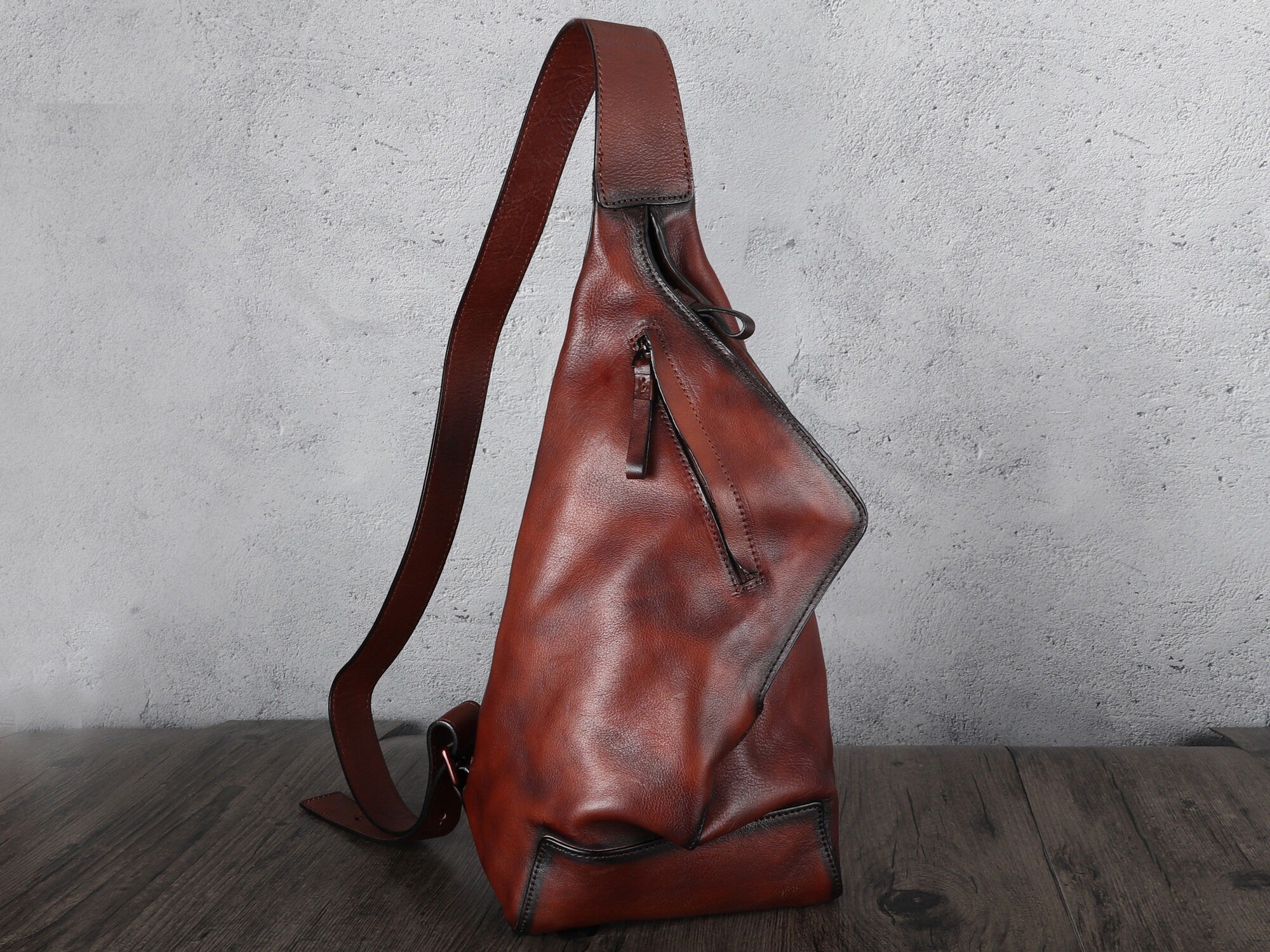 Casual Vintage Handmade Sling Leather Bag Chest Shoulder Backpack