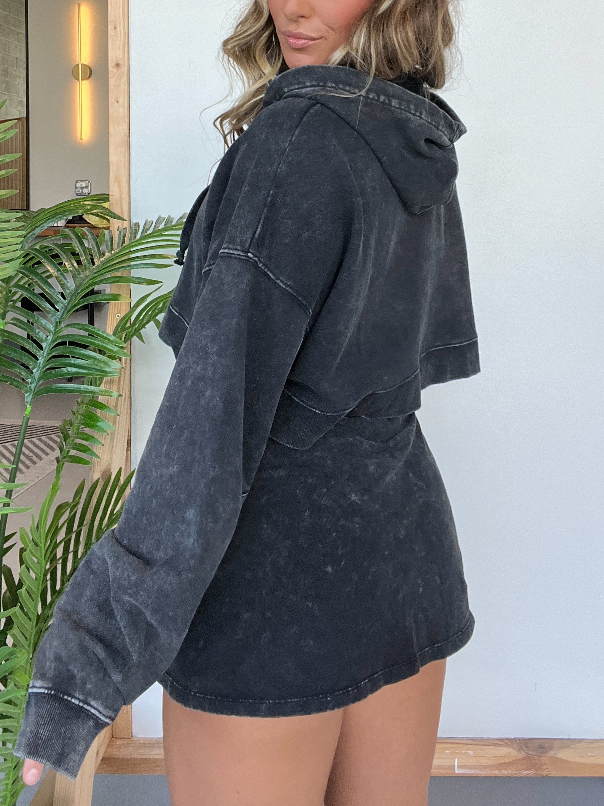 Long Sleeves Cropped Hoodie Split Front Skirt Set