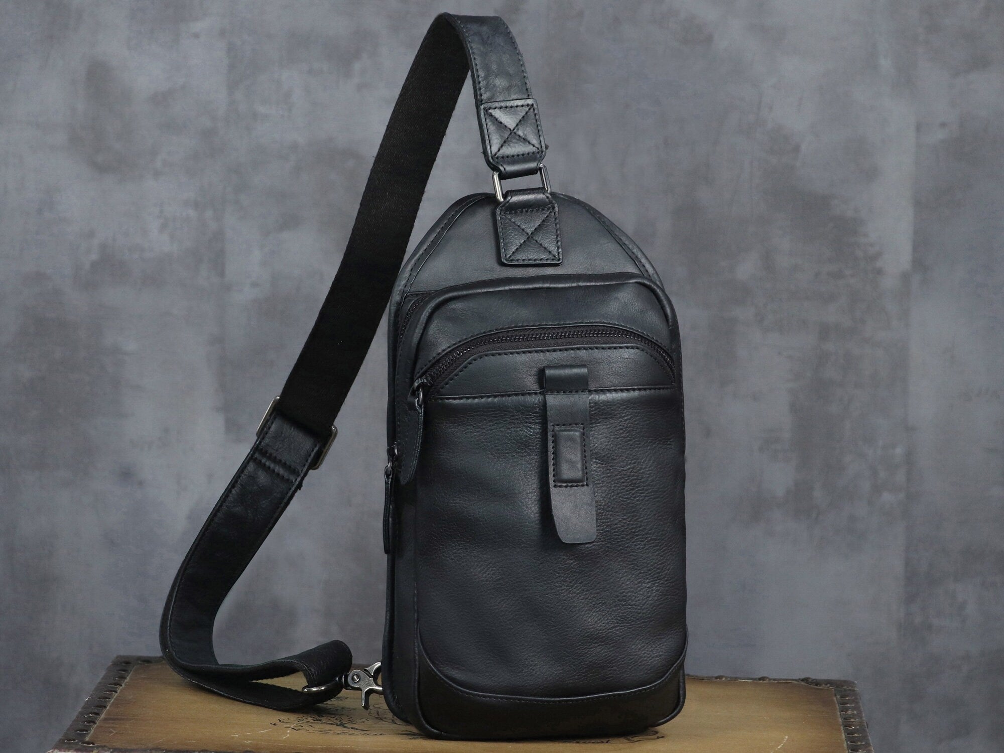 Leather Sling Bag Handmade Crossbody Chest Backpack