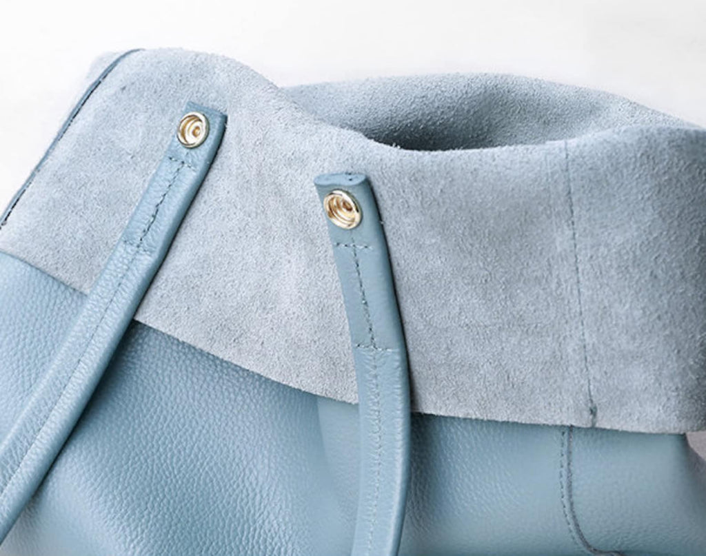 Sky Blue Leather Tote Bag Large Capacity Handbag