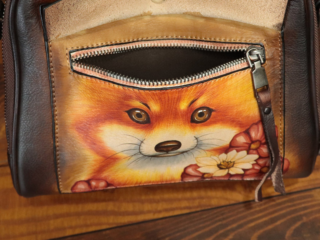 Hand Painted Dog Leather Shoulder Bag Handbag Crossbody Bag