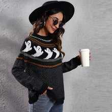 Load image into Gallery viewer, Ribbed Round Neck Ghost Long Sleeve Pullover Sweater

