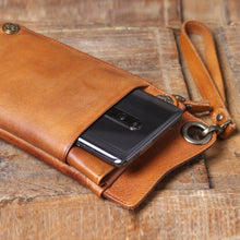 Load image into Gallery viewer, Handmade Leather Long Wallet with Chain Trifold Purse Anniversary Gift For Women Large Capcity Multi Cards Money Clips
