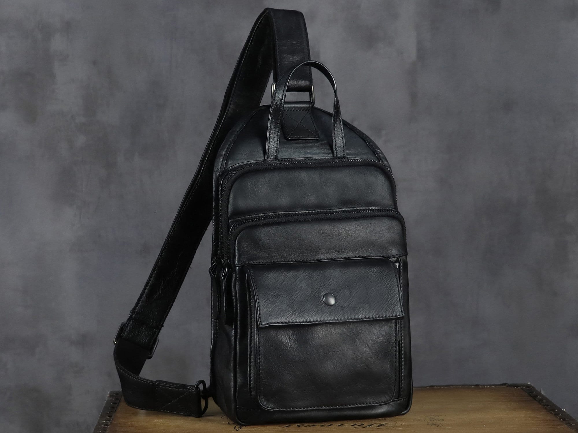 Brown Retro Leather Sling Bag Crossbody Shoulder Backpack