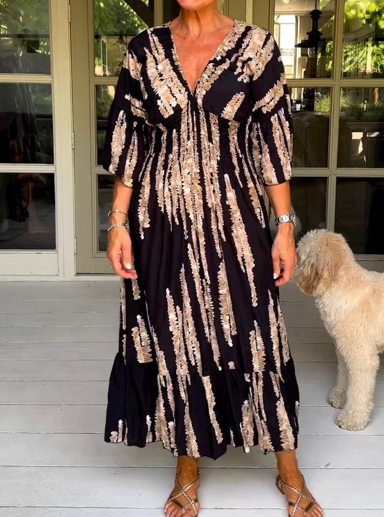Boho Bell Sleeve Print Maxi Dress