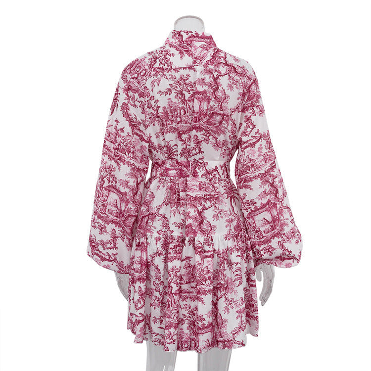 Ink Print Long Sleeve Mini Dress