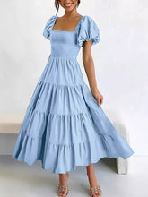 Load image into Gallery viewer, Simple Puff Short Sleeves Tiered Smocked Midi Dress
