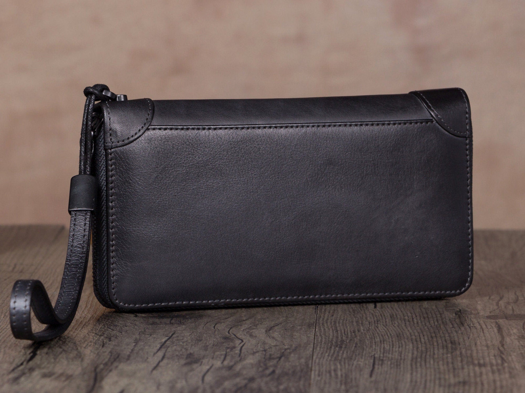 Leather Zipper Women Wallet Long Purse Handmade Clutch