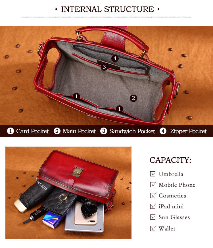 Retro Women Leather Doctor Bag Handbag