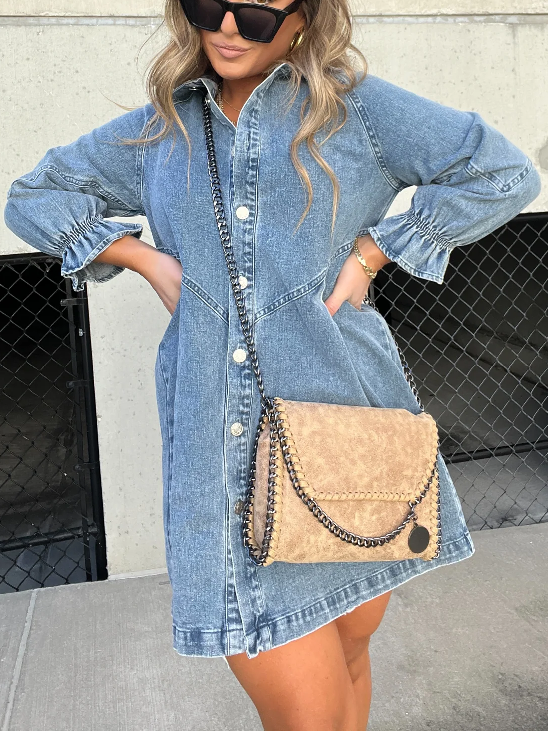 Button Down Long Sleeve Denim Mini dress