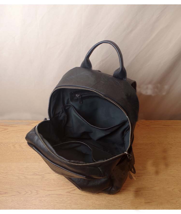 Simple Large Black Leather Backpack Bag