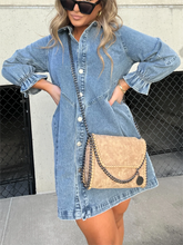 Load image into Gallery viewer, Button Down Long Sleeve Denim Mini dress

