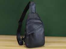 Load image into Gallery viewer, Brown Leather Sling Bag Crossbody Purse Handmade Shoulder Backpack
