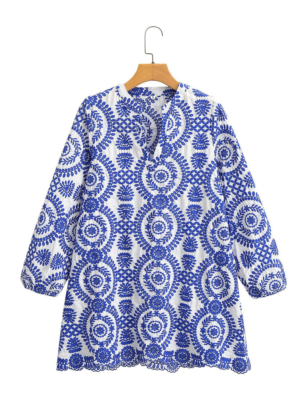 Long Sleeve Embroidered Hollow Out Mini Dress