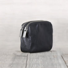 Load image into Gallery viewer, Small Black Leather Zipper Card Wallet Coin Purse  for Women
