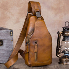 Load image into Gallery viewer, Vintage Leather Sling Bag Chest Shoulder Crossbody Bag Hiking Backpack
