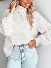 Load image into Gallery viewer, Trendy Chunky Warm Turtleneck Cable Knit Lantern Sleeve Pullover Sweater
