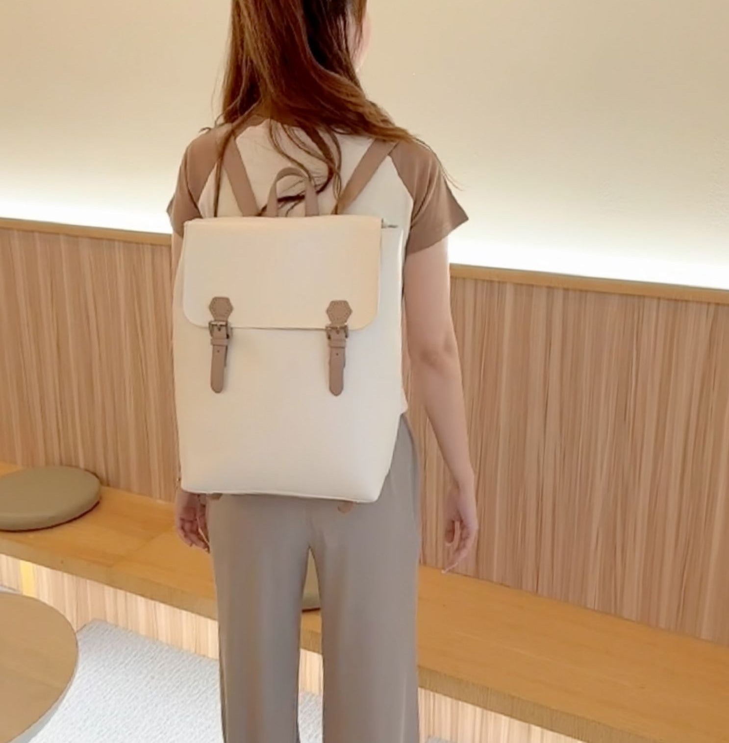 White Simper Large Leather Backpack School Bag