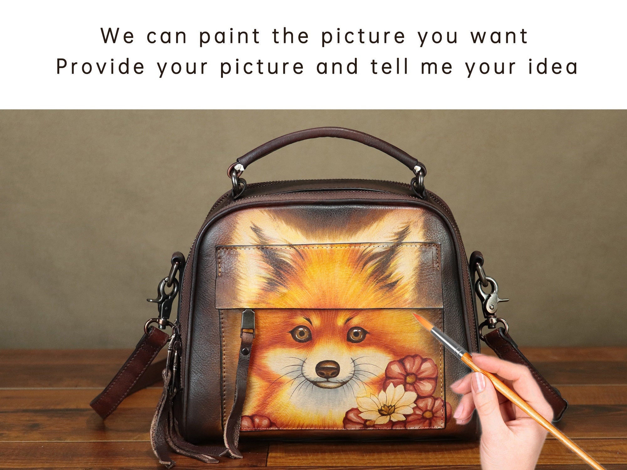 Hand Painted Dog Leather Shoulder Bag Handbag Crossbody Bag