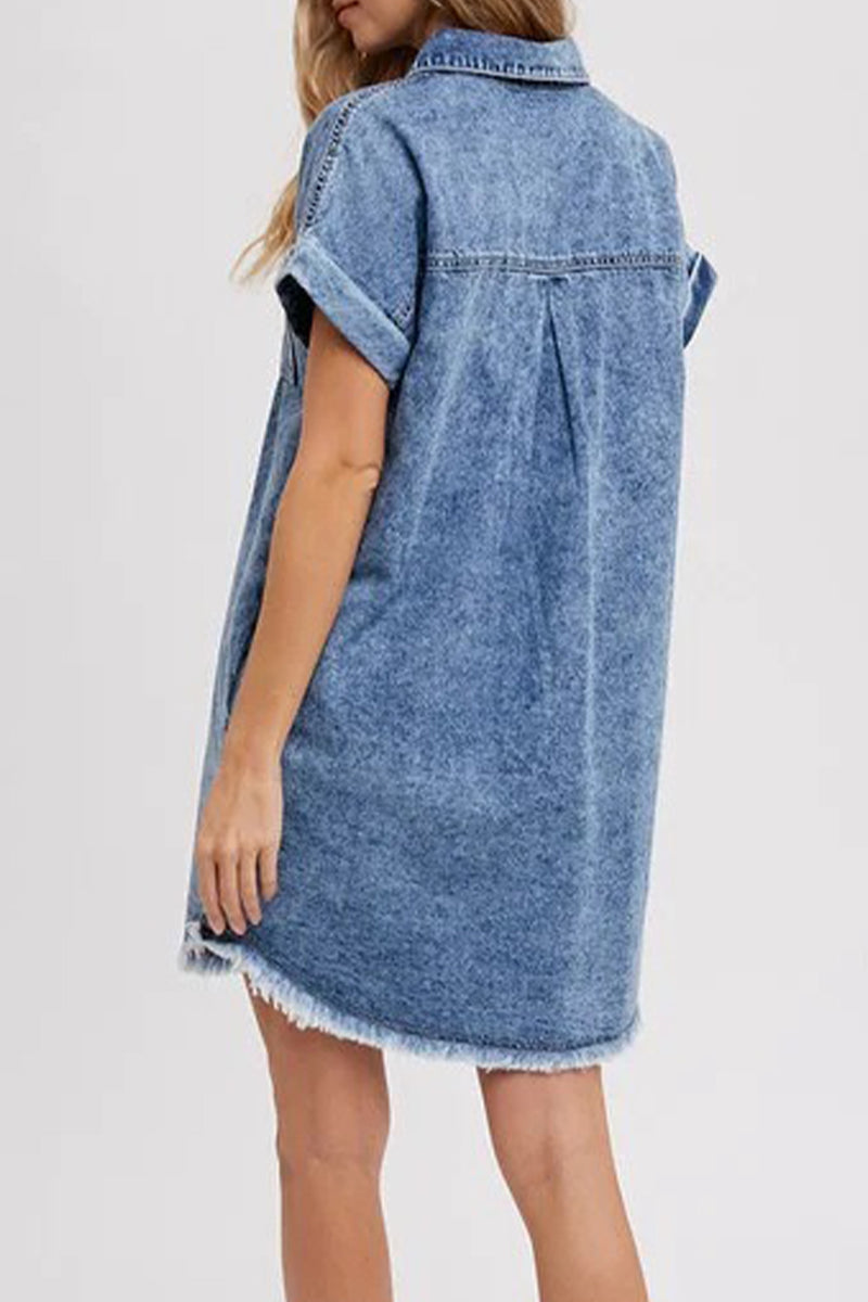 Casual Pockets Buttons Down Shift Denim Mini Dress