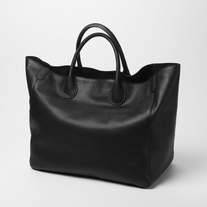Black Oversized Large Classic Top Grain Leather Tote Bag
