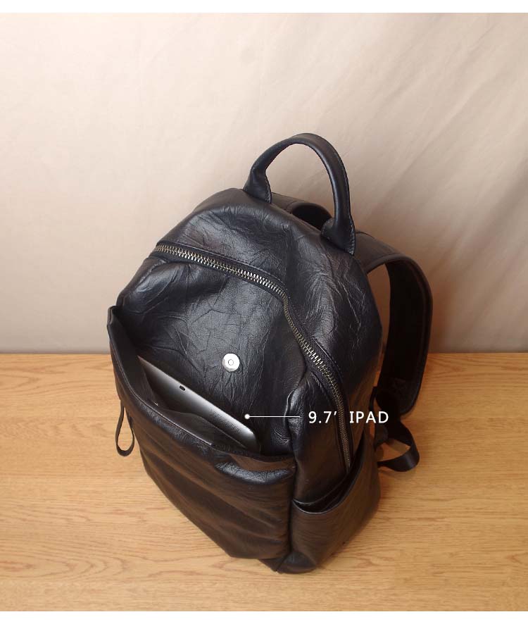Simple Large Black Leather Backpack Bag